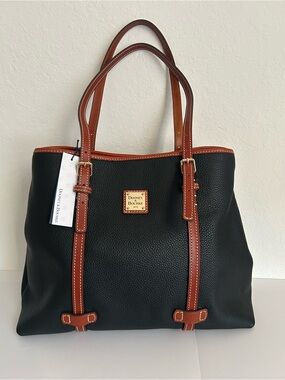 Dooney & Bourke Black Tote with Brown Trim and Straps